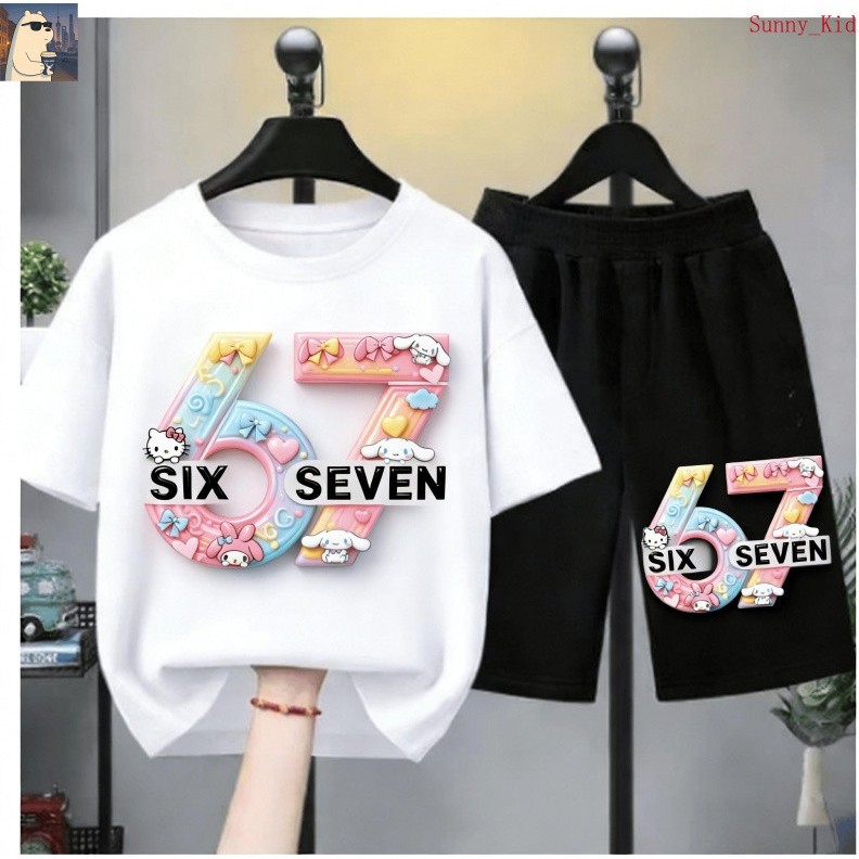 【Sunny】เซ็ตชุดเด็ก เสื้อ+กางเกง ชุดเด็กสาว 2 ชิ้น ลายซานริโอ 67 | เสื้อยืด + กางเกงขาสั้น | ผ้าฝ้ายนุ่มสบาย F21-007