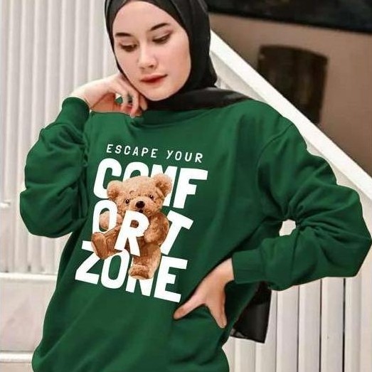 AI96 - เสื้อยืดแขนยาว / เสื้อสเวตเตอร์ผู้หญิง Top Babyterry Material DTF Bear Comfort Zone Womens To