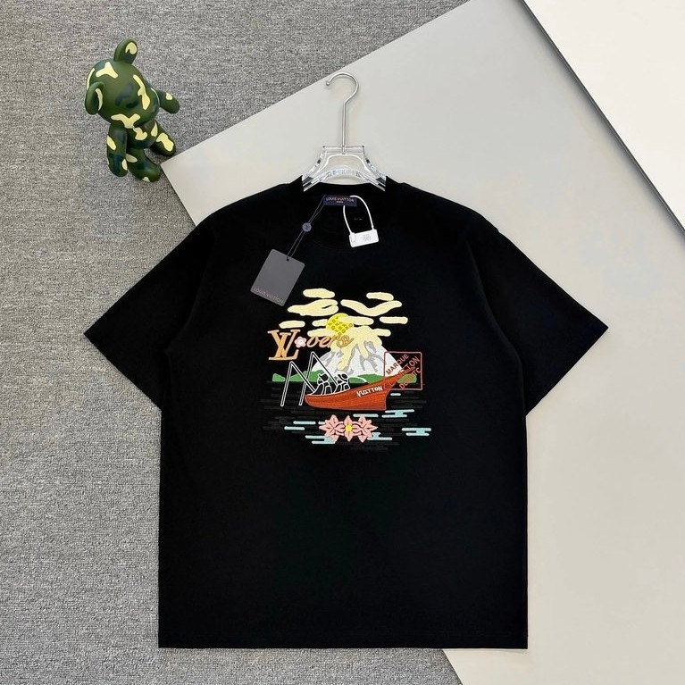 V ตกปลาปักโลโก้ผ้าฝ้ายแท้รอบคอลําลองแฟชั่น All-Match เสื้อยืดแขนสั้น OS หลวม Fit 26ss ฤดูใบไม้ผลิฤดู