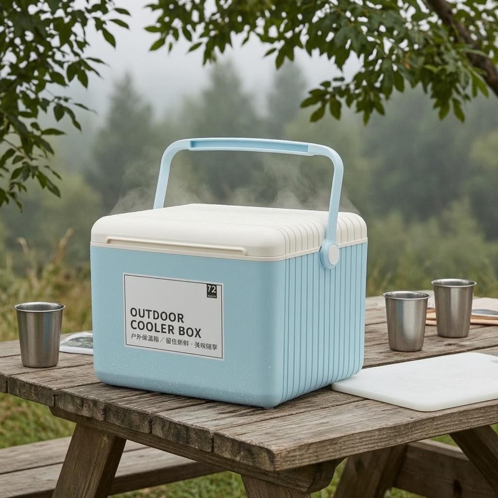 13 L Cooler Box Solid Insulated Cooler Box Ice Chest Ribbed Outdoor Container Carry Handle