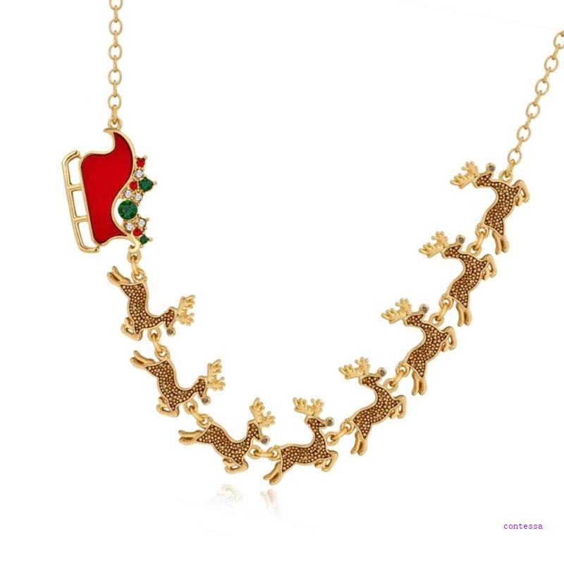 CON Reindeer สร้อยคอ Gold Plated Sled Elk จี้ Neckchain เครื่องประดับคริสต์มาส