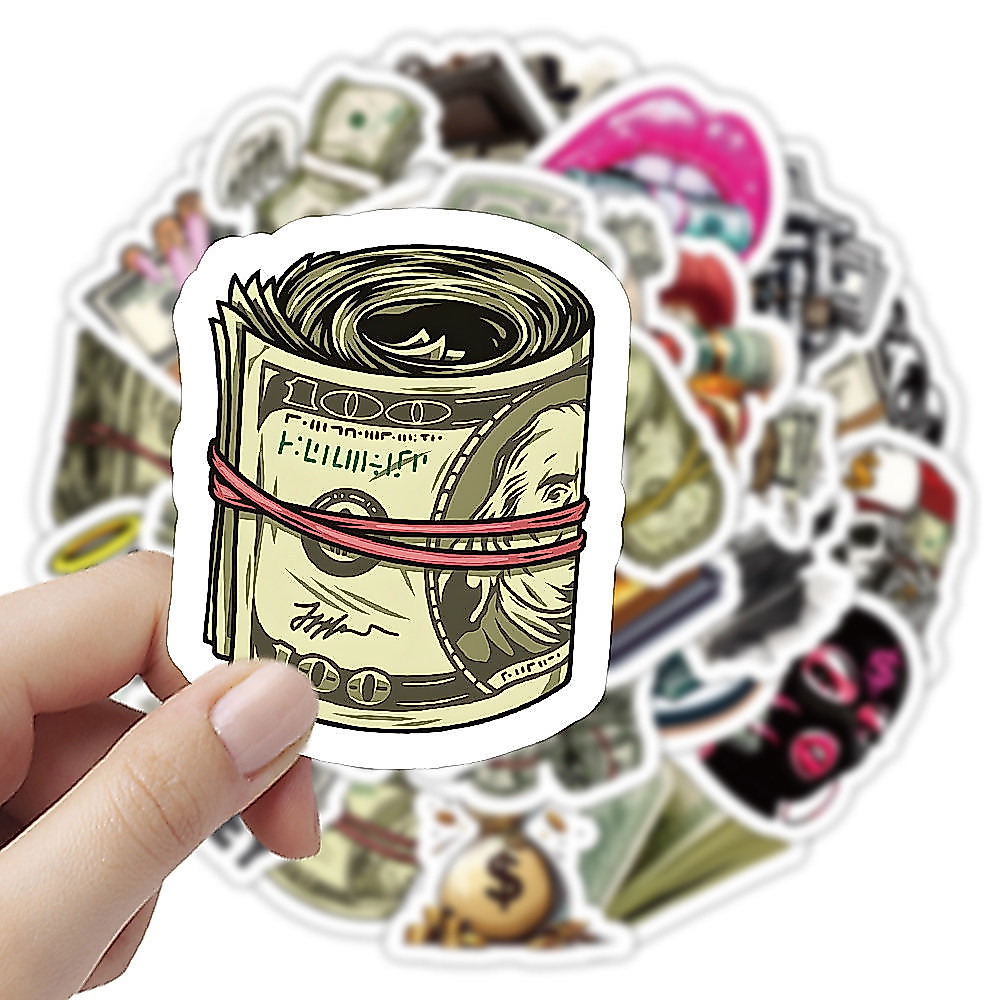 สติ๊กเกอร์โลกเงิน 50 ชิ้น, Dollar Bill Graffiti Decals สําหรับแล็ปท็อป, เคสโทรศัพท์ & Journal DIY