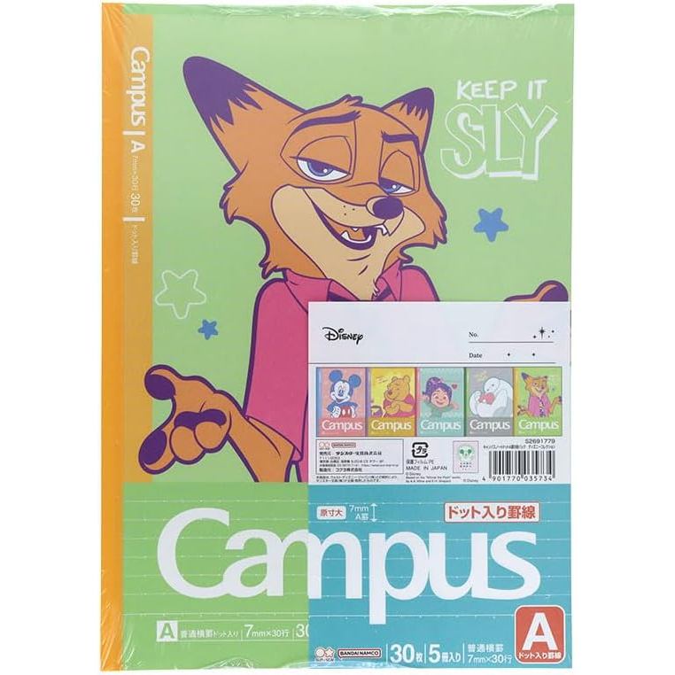 Sun-Star Stationery Disney Campus Notebook 5-Pack Dot A-Format Collection