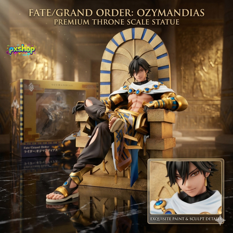 [คลังสินค้าพร้อม] อะนิเมะ FGO Fate/Grand Order Action Figure Ozymandias Ramess II รูปปั้น Premium Rider Metallic Gold Finish รุ่นสะสมเดสก์ท็อปเครื่องประดับกล่องของขวัญ