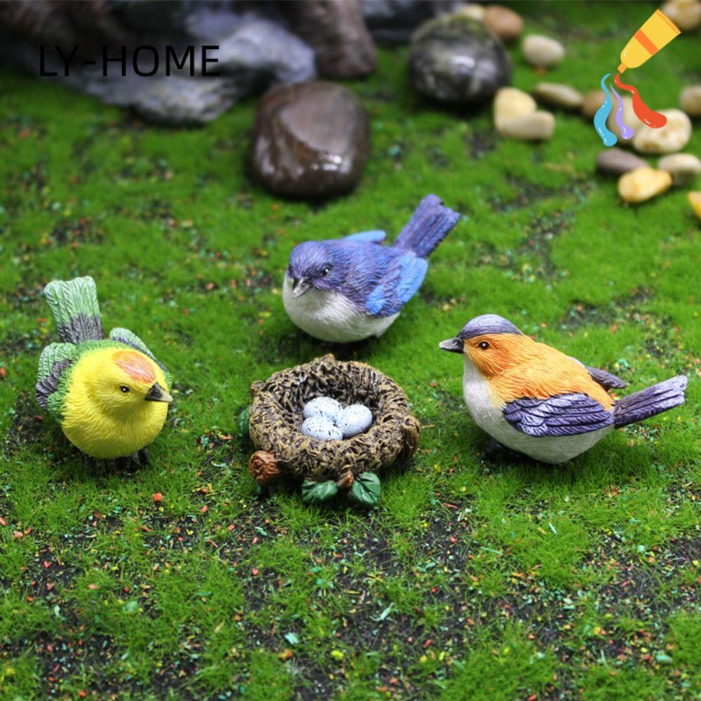 LIAOYING นกขนาดเล็ก Figurines, Multicolor Garden เครื่องประดับ Faux Birds Nests รูปปั้น, ของขวัญเรซิ่นอุปกรณ์เสริมบอนไซ Embellishment จําลอง Sparrow รุ่นกลางแจ้งในร่ม