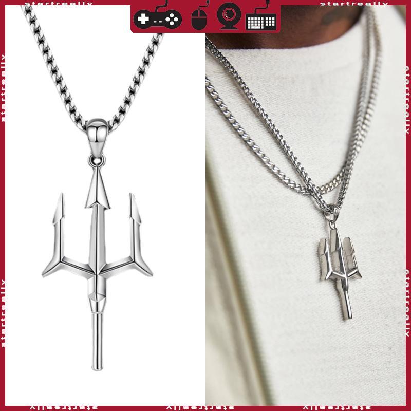ST Unisex Mythology จี้สร้อยคอ Retro Tridents Charm Clavicle Chain Choker Amulet ป้องกัน Minimalist 