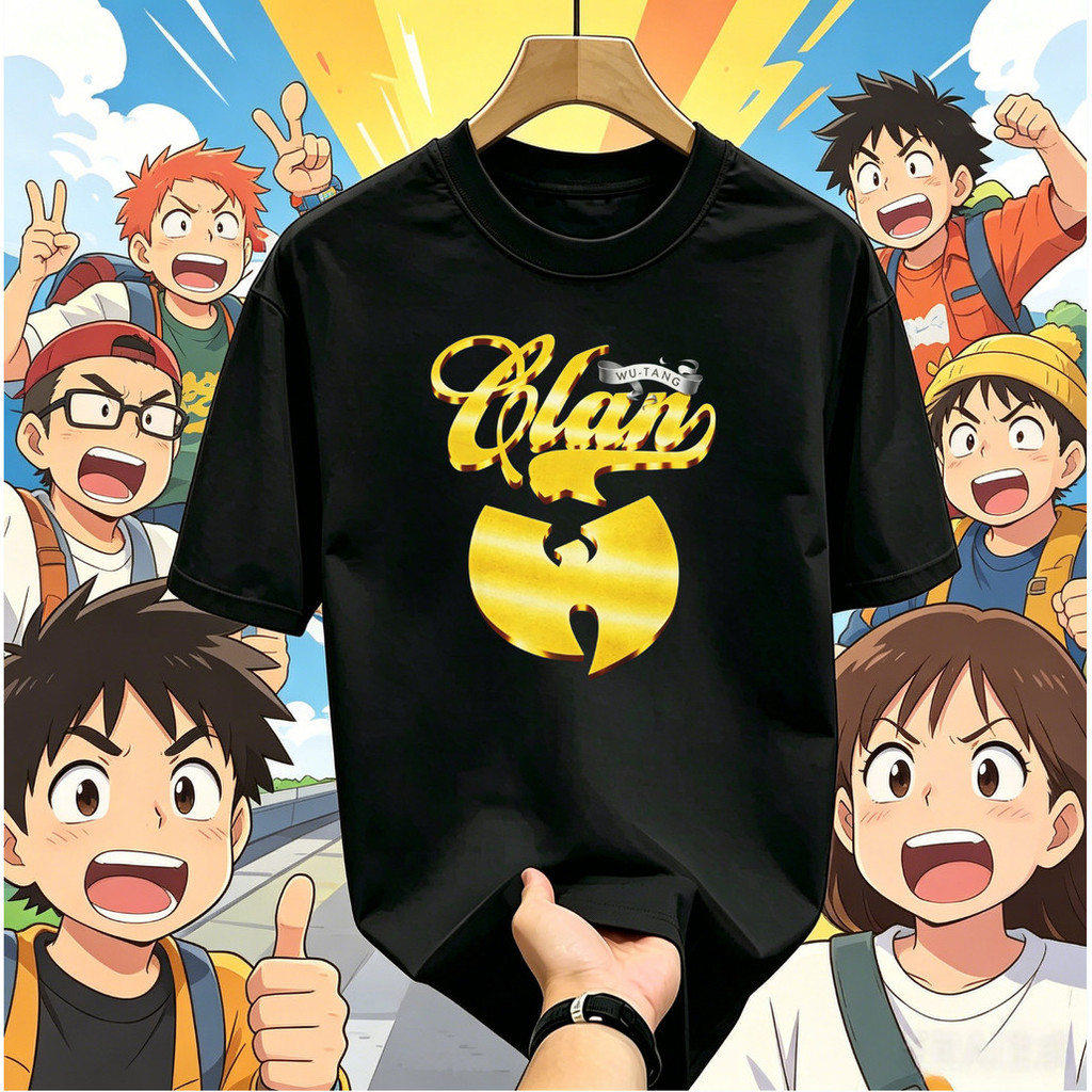 จัดส่งภายใน 24 ชั่วโมง Lilimthong ลายดอกไม้ Clan+WU-TANG ตัวอักษร WU-TANG โลโก้ เสื้อยืดสไตล์อเมริกั