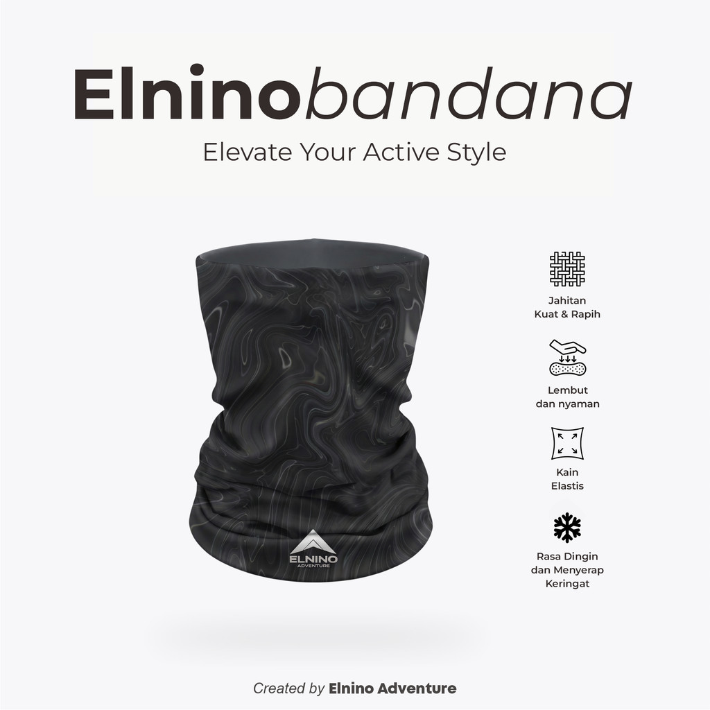 Elnino Multipurpose Headwear Mask Bandana Buff Bando Outdoor Quick dry - Marble Black