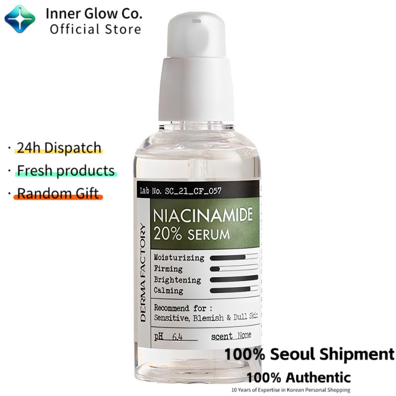 Derma Factory Niacinamide 20% Serum, บูสเตอร์เพิ่มความกระจ่างใส 80 มล. สําหรับ Radiant Glow, จางลงจุดด่างดํา, กระชับรูขุมขน, สูตรพรีเมี่ยม