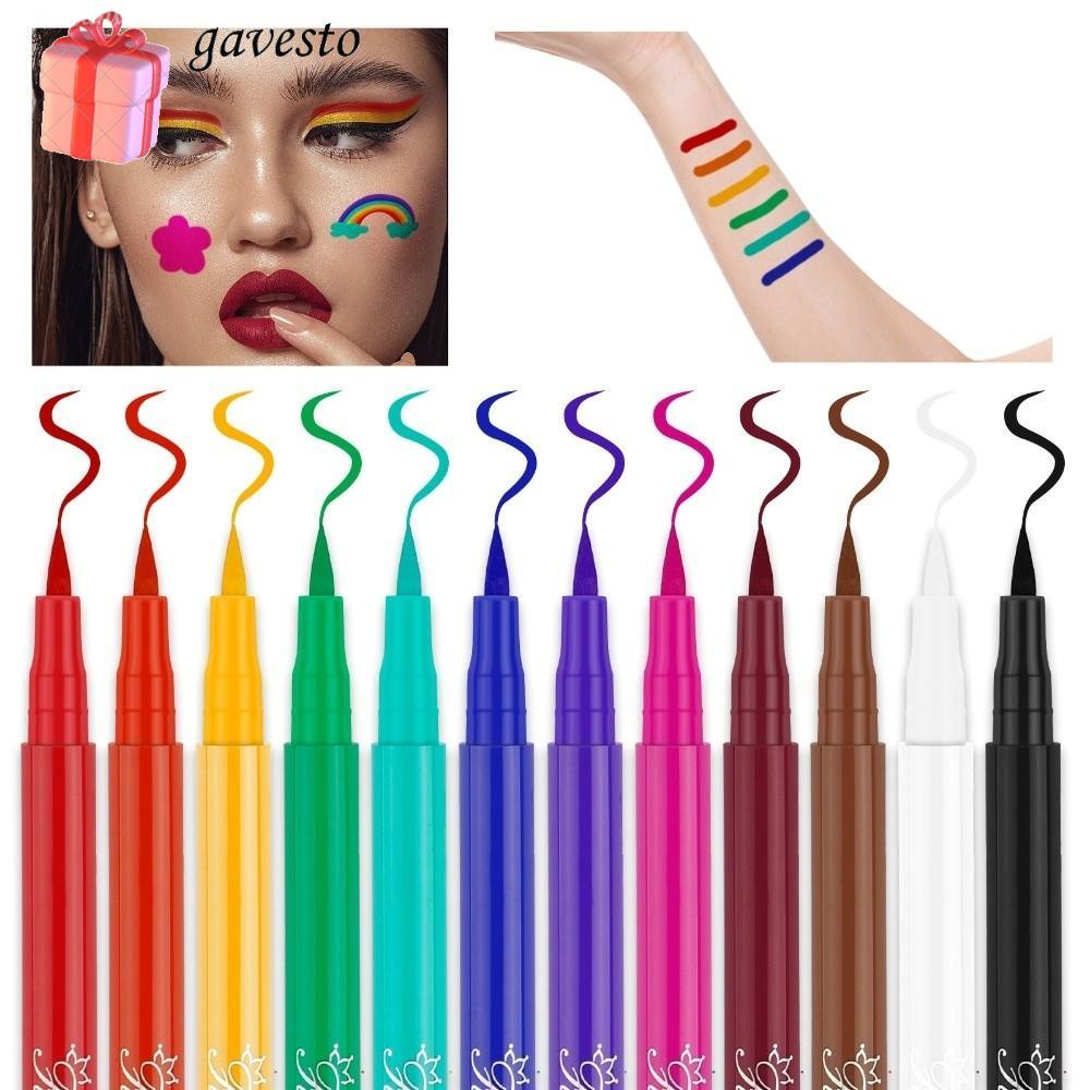 GAVESTO 12 สีชุด Matte Liquid Eyeliner, แอพพลิเคชั่นง่ายสีนีออนดินสออายไลเนอร์สีสันสดใส, แต่งหน้ามืออาชีพ Precision Tip Smudgeproof Pigmented Eyeliner ใช้เครื่องสําอาง