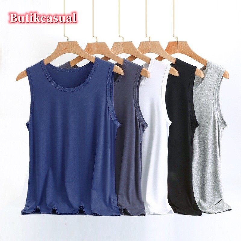ผู้ชาย Modal Cotton Tank Top แขนกุด Plus ขนาดเสื้อกั๊ก Tops Plain Camisoles 2023 ฤดูร้อนหลวมกีฬา Tshirt รอบคอบางเสื้อลําลอง