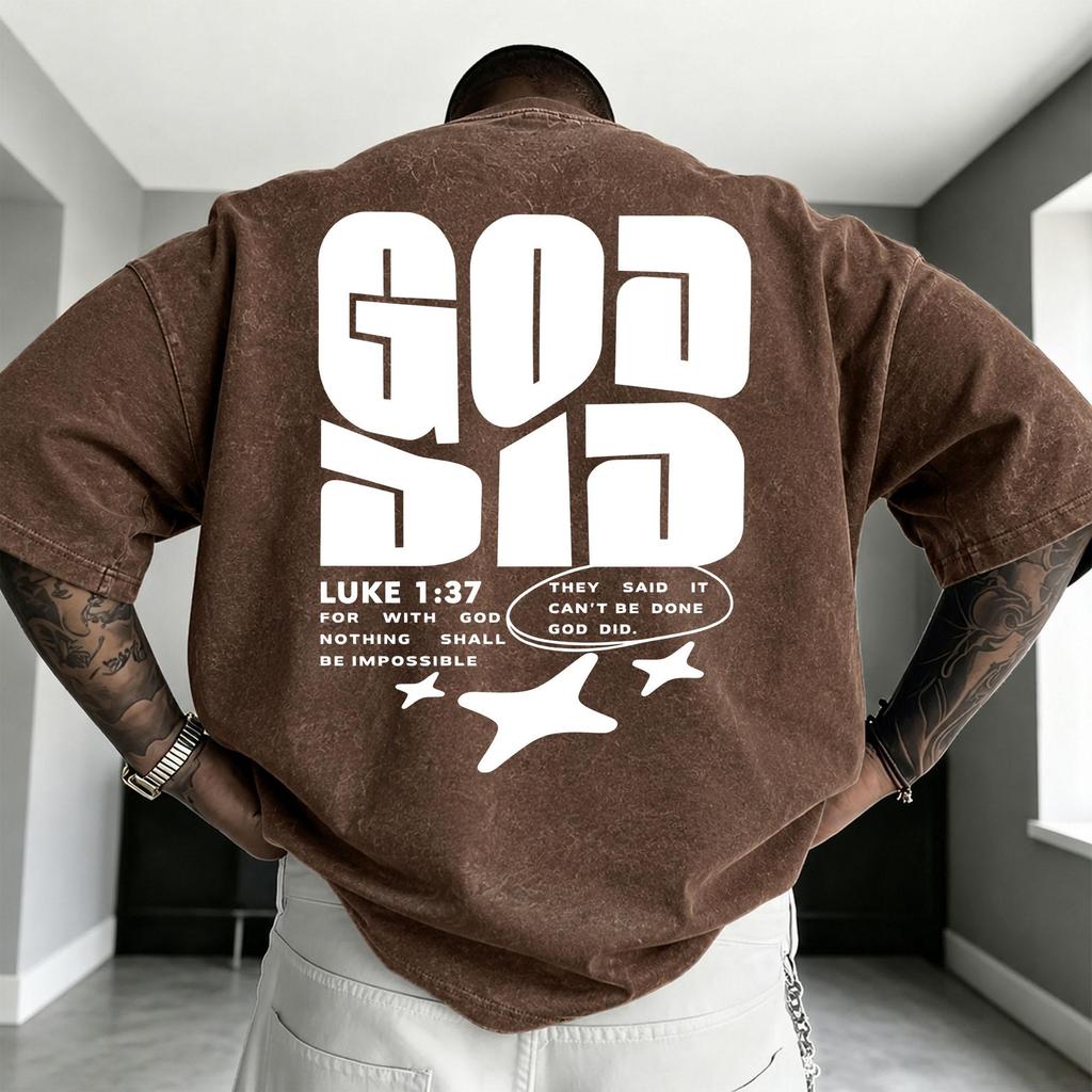 UT shop💥เสื้อยืดผ้าคอตตอน 100% “GOD DID” ทรง Oversize คอกลม แขนสั้น ผ้านุ่มสบาย ใส่ได้ทุกวัน ฤดูร้อน