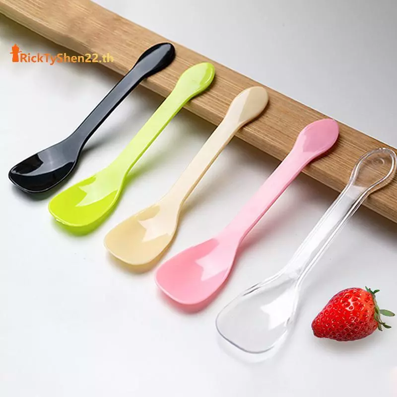 RickTyShen 50 ชิ้นมินิช้อนพลาสติก Flatware ช้อนสําหรับเยลลี่ไอศกรีมขนมอาหารเรียกน้ําย่อยช้อนสําหรับอุปกรณ์ปาร์ตี้สีเหลืองสีชมพู TH