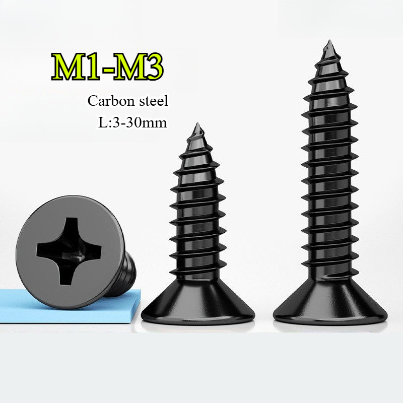 น็อต สกรู หัวเตเปอร์ แฉก F+ เหล็กคาร์บอน เกลียวปล่อย M1-M3 / Flat Head Phillip Tapping Screw Carbon 