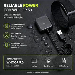 เครื่องชาร์จแบบมีสาย USB-C กันน้ําและทนต่อการสึกหรอ, สายชาร์จที่เสถียรเร็วเข้ากันได้กับ Whoop 5.0/MG Basic/One/Peak/Life, ไม่เข้ากันได้กับ Whoop 4.0 และรุ่นอายุมากกว่า