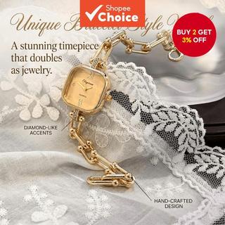 Ladies Luxury Quartz Watch Unique Bracelet Style with Square Cut Glass Lobster Clasp Medium Size Vintage-Inspired Timepiece Accessories Gold Black White Old Money Aesthetic Gift