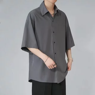 เสื้อแขนสั้นฤดูร้อนเกาหลีเสื้อปิดไหล่ออกแบบหลวมพลัสขนาดเสื้อต่อต้านริ้วรอยสำหรับผู้ชาย，มีให้เลือก 2 สี，M-5XL