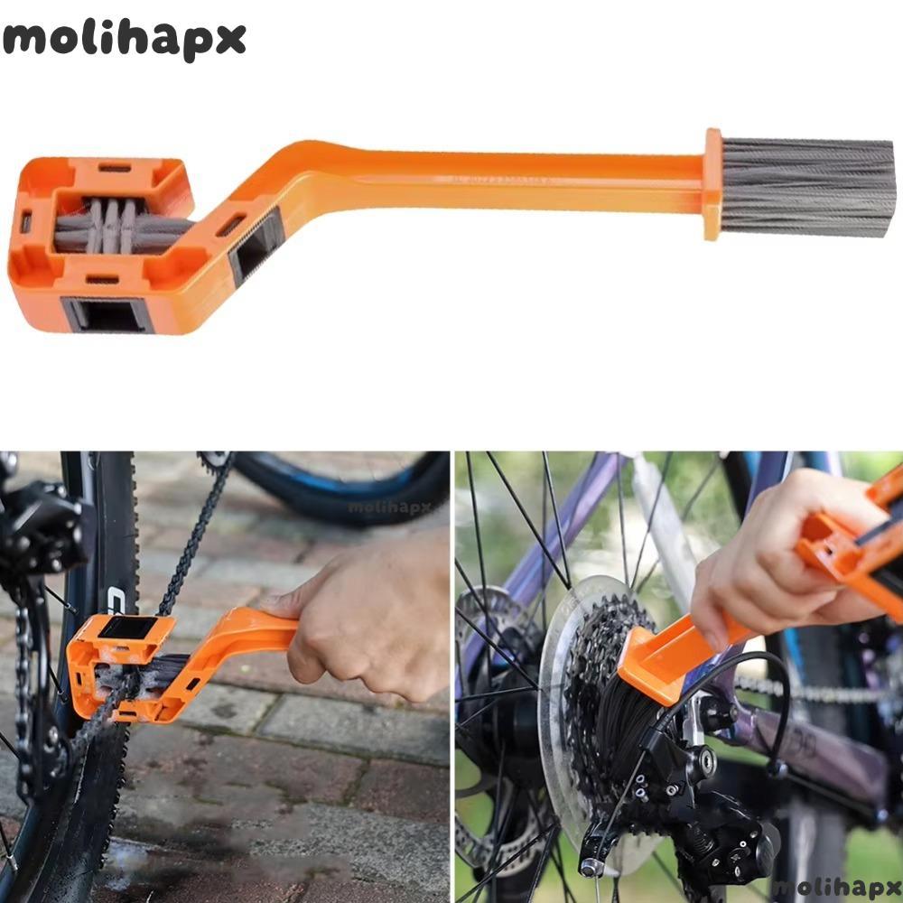 MOLIH แปรงทําความสะอาดโซ่จักรยาน,มัลติฟังก์ชั่นDouble Head Bike Chain Washer Cleaner,แปรงทําความสะอาดโซ่แบบพกพา ABS สําหรับรถจักรยานยนต์จักรยาน