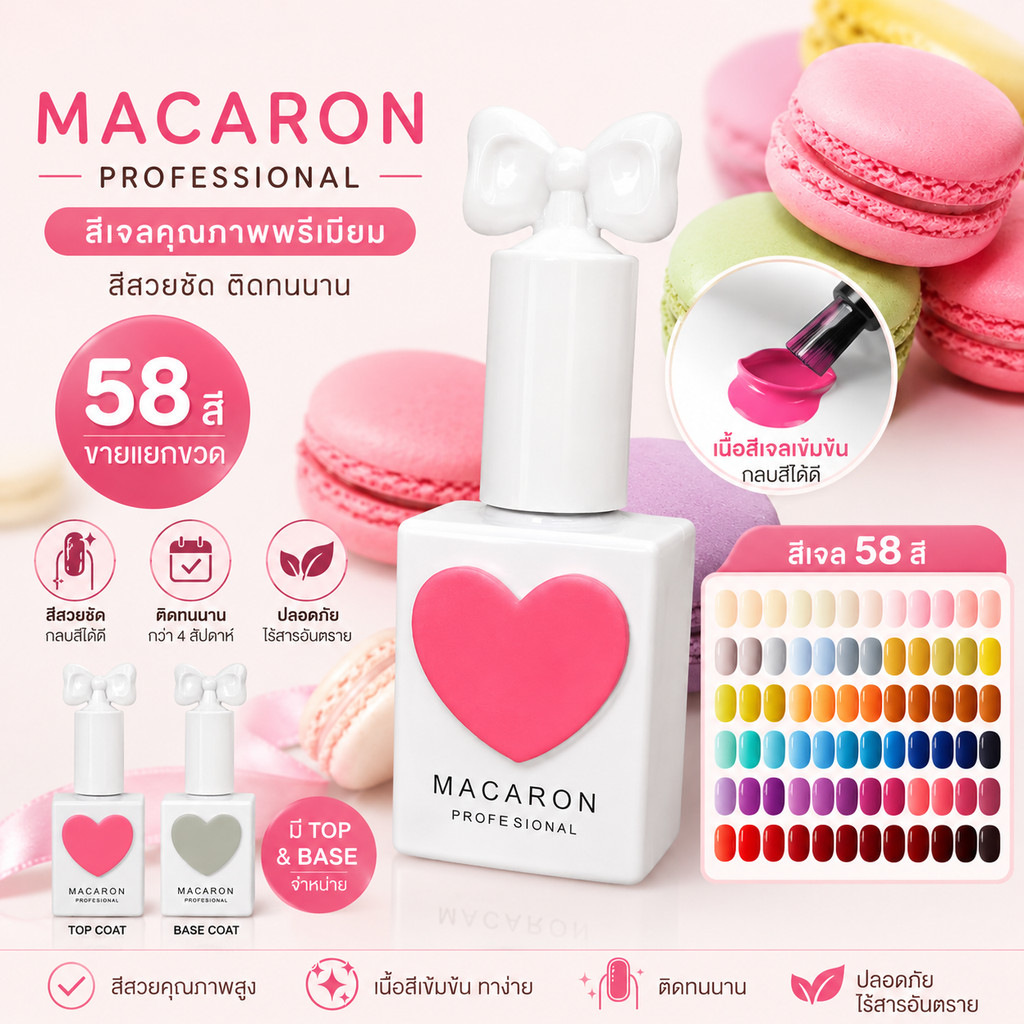 (1-58) มาการองแยกขวด 58สี sansu ซันซู สีพื้น ยาทาเล็บ สีเจล