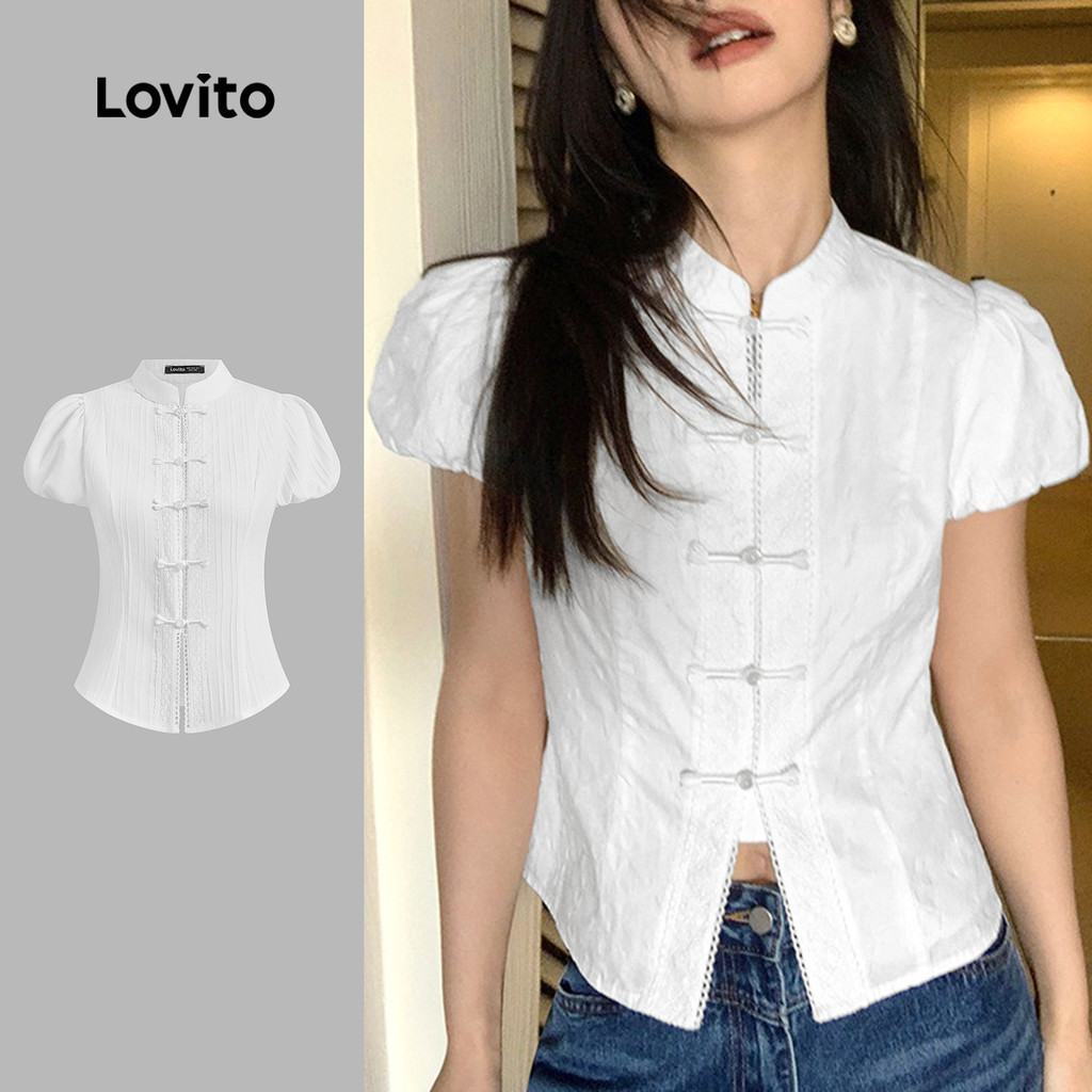 Lovito ปุ่มเสื้อหรูหราเสื้อฤดูร้อน/ฤดูใบไม้ผลิสําหรับผู้หญิง L125AD369