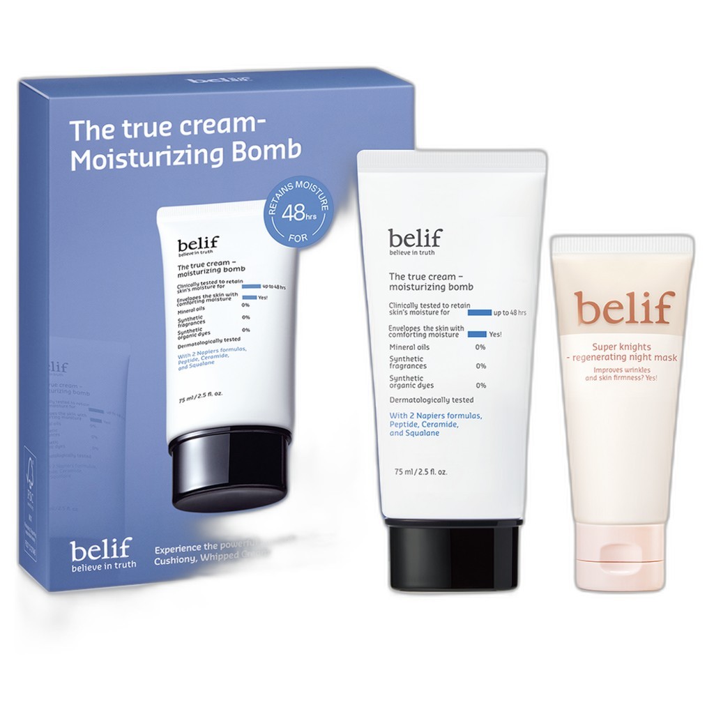 [belif] The True Cream - Moisturizing Bomb 75ml + Regenerating Night Mask 35ml, 1pc / Korean Moistur
