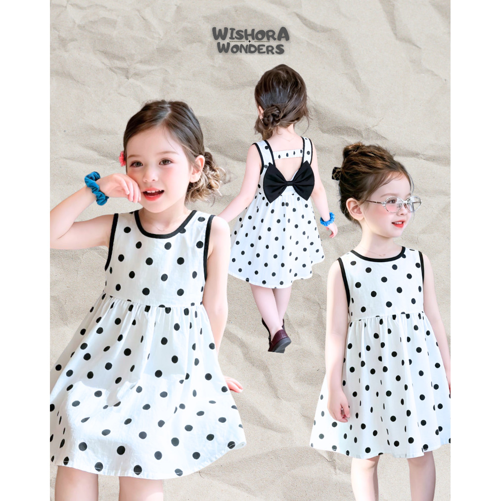 WISHORA WONDERS 26ss DLD260361 Polka Belle Dress เสื้อผ้าเด็กผู้หญิง ชุดเดรสลายจุด แต่งโบว์หลัง สไตล์เกาหลี ผ้านิ่ม