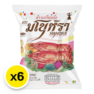 มโนห์รา ข้าวเกรียบกุ้งทอด 32กรัม x6ซอง ขนมข้าวเกรียบกุ้งในตำนาน กรอบฟินเข้มข้นอร่อยเต็มคำ แพ็คสุดคุ้ม