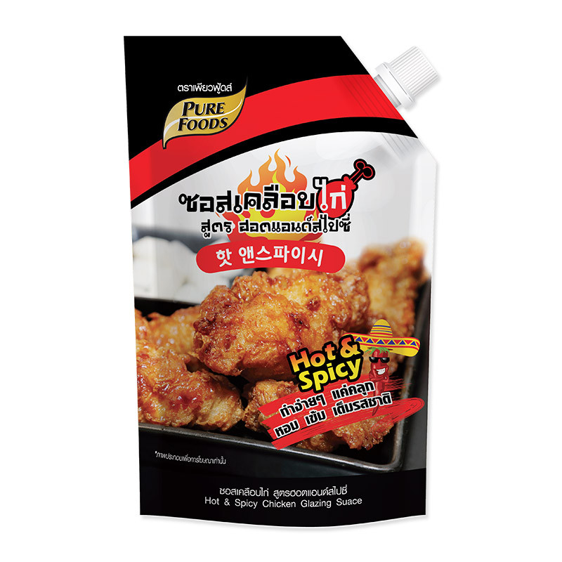 เพียวฟู้ดส์ ซอสเคลือบไก่ สูตรฮอตแอนด์สไปซี่ 1 กก. (PURE FOODS Hot And Spicy Chicken glazing Sauce 1 kg) โปโลแมน POLOMAN