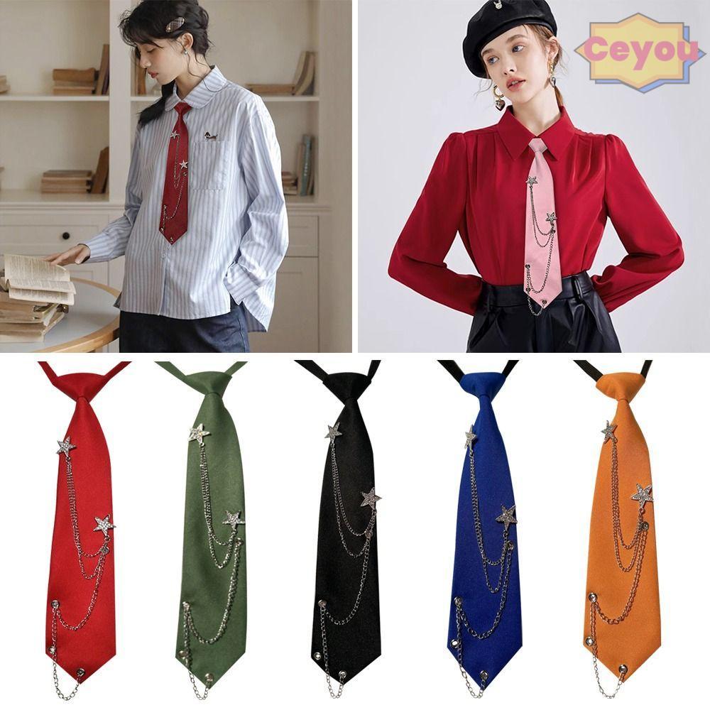 CEU JK คอ Tie, Pre-tied Punk Star Chain เนคไท, แฟชั่นปรับ JK Preppy ญี่ปุ่น Bowtie สําหรับผู้ชายผู้ห