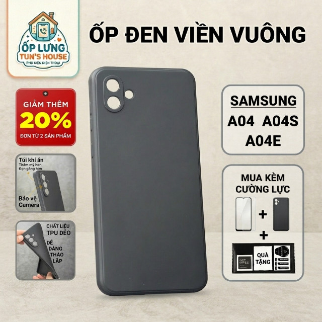 เคส Samsung A04, A04s, A04e, เคส Tun สีดําธรรมดา | เคสโทรศัพท์แบบยืดหยุ่น SS galaxy ปกป้องกล้องโทรศั