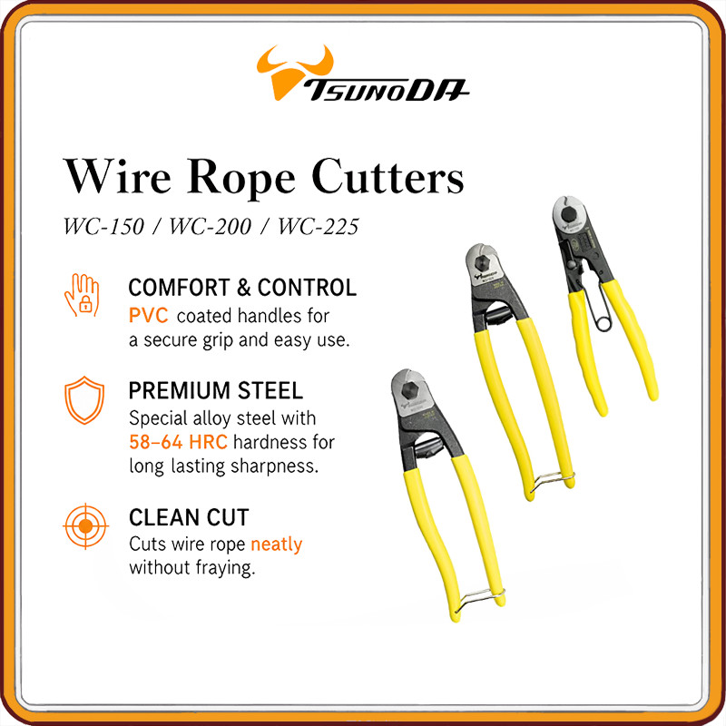 King TTC Wire Rope Cutter WC-150 / WC-200 / WC-225 – Made in Japan Steel & Stainless Steel Cable Cut