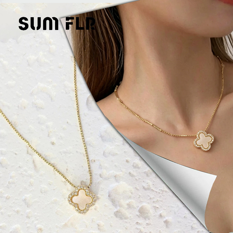 SUM FLR - สร้อยคอคุณภาพสูงประดับพลอยโคลเวอร์สี่ใบ