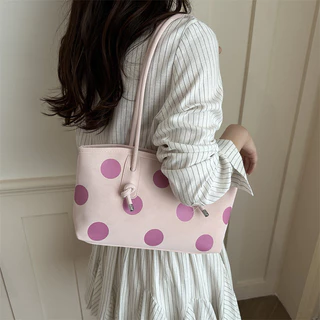 Retro Contrast สี Big Polka Dot Underarm Tote กระเป๋า PU กระเป๋าสะพาย Commuter Casual กระเป๋าถือความจุขนาดใหญ่