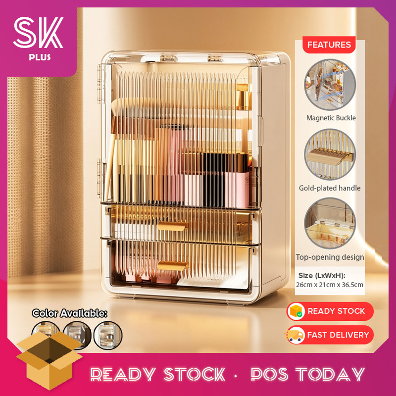 SKplus กล่องเก็บเครื่องสําอางใสความจุขนาดใหญ่กันฝุ่นสกินแคร์ลิปสติกออแกไนเซอร์ Kotak Simpanan Kosmet