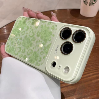 ใหม่สไตล์Glitter Leopardซิลิโคนขนาดใหญ่หน้าต่างเคสโทรศัพท์สําหรับiPhone 17 16 15 14 13 12 Pro Max | ซิลิโคนปกอ่อน + TPU กันกระแทก