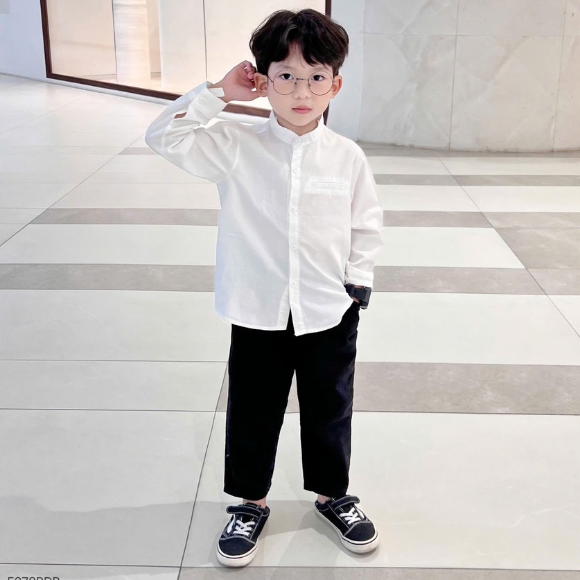 BEEMO เสื้อเชิ้ตสีขาวเด็กชาย ชุดดีไซน์คอปก princely เหมาะสําหรับเด็กใส่ไปงานและโรงเรียน 5278BDB