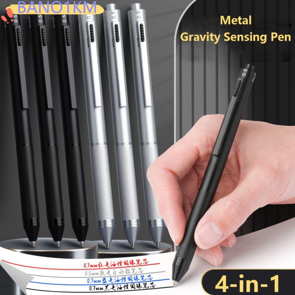 BANO1KM ปากกามัลติฟังก์ชั่น, กดประเภท 4 in 1 Gravity Sensing ปากกา, โลหะคุณภาพสูง 3 สีหมึกดินสอกดของขวัญนักเรียน
