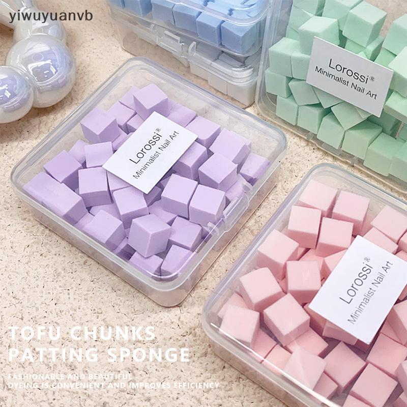 Yiwuyuanvb ฟองน้ําแป้งพัฟเล็บ 50 ชิ้น Mini Square สําหรับเจลภาษาโปลิชคํา เครื่องมือแต่งเล็บ พร้อมพัฟฟองน้ํา