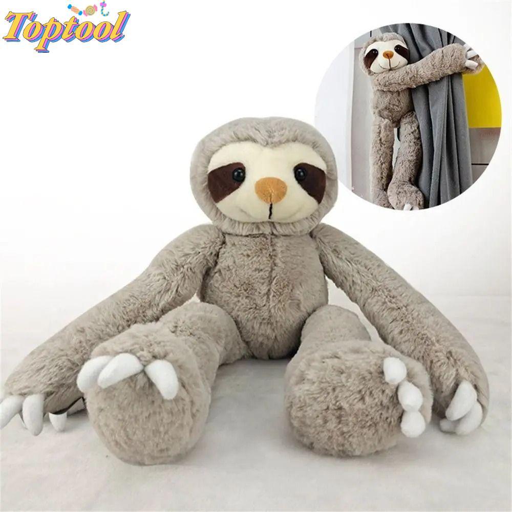 TOPTOOL ตุ๊กตา Sloth ตุ๊กตา, ของเล่นตุ๊กตา Sloth สีเทา, ของเล่นเด็กปุ่มผ้าม่านนุ่มน่ารัก