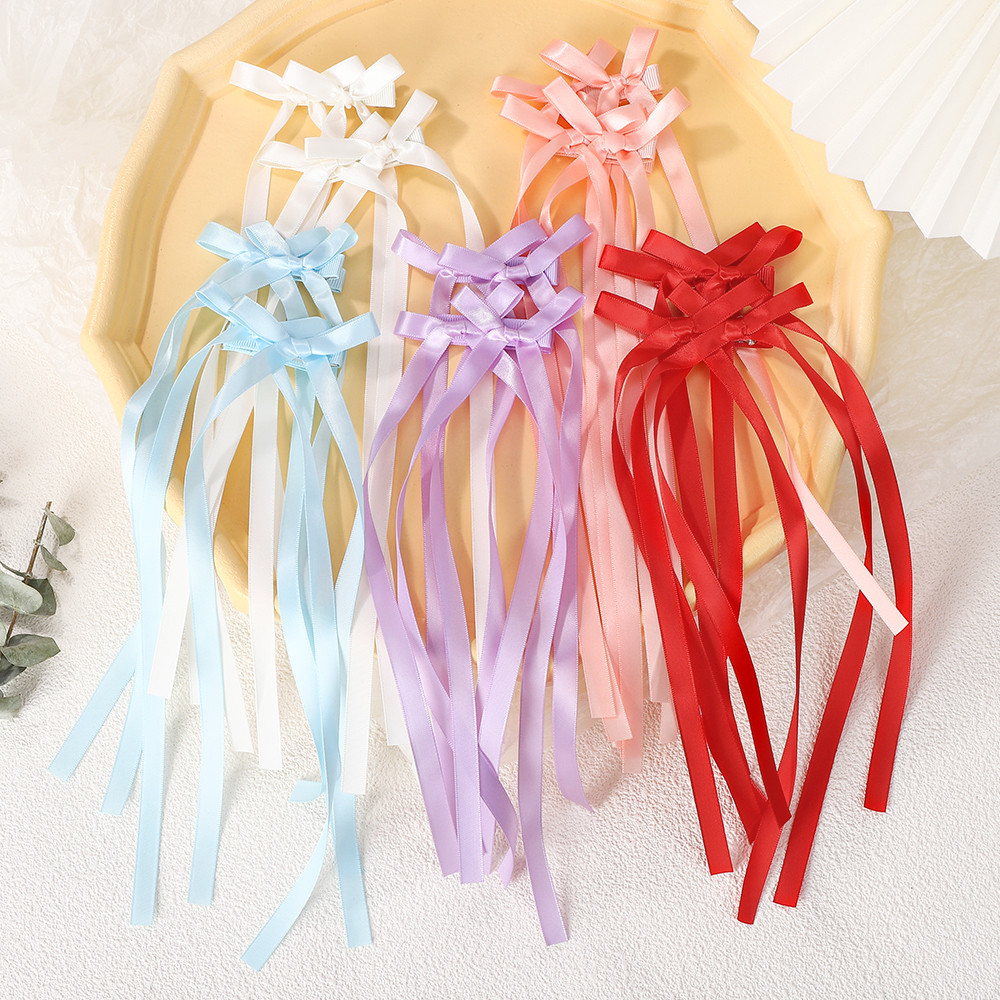1 PC น่ารักริบบิ้นยาวพู่ผมโบว์คลิปสําหรับผู้หญิงสาว Headwear ฤดูใบไม้ผลิ Ins Party หางม้า Barrette อุปกรณ์เสริมผม