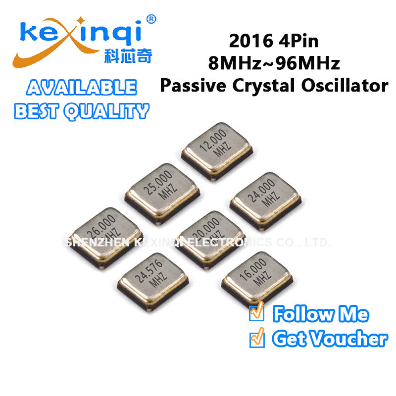 (1 ชิ้น) 2016 Passive Crystal Oscilator 4Pin 8MHz 12MHz 16MHz 20MHz 24MHz 24.576MHz 25MHz 26MHz 27MH