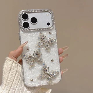3D Rhinestone ผีเสื้อ IMD รูปแบบเคสโทรศัพท์สําหรับ iPhone 17 16 15 14 13 12 11 Pro Max
