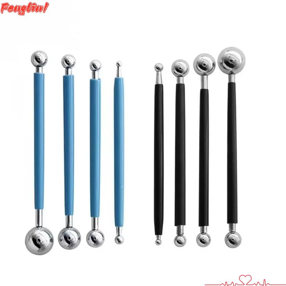 FENGLIN1FR เครื่องมือดินเหนียว 4 ชิ้น, เครื่องมือตกแต่งเค้ก Double-Ended ประติมากรรมการสร้างแบบจําลองเครื่องมือ, แบบพกพา Dotting Sculpting โลหะ Ball การสร้างแบบจําลองเซรามิคชุด