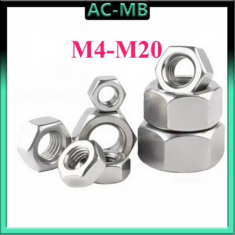 หัวน็อต ตัวเมีย หกเหลี่ยม สแตนเลส 304 ด้ายซ้าย เกลียวมิ หยาบ / Hexagon Nut Stainless Steel M4M5M6M8M10M12~ M20 AC-MB-1