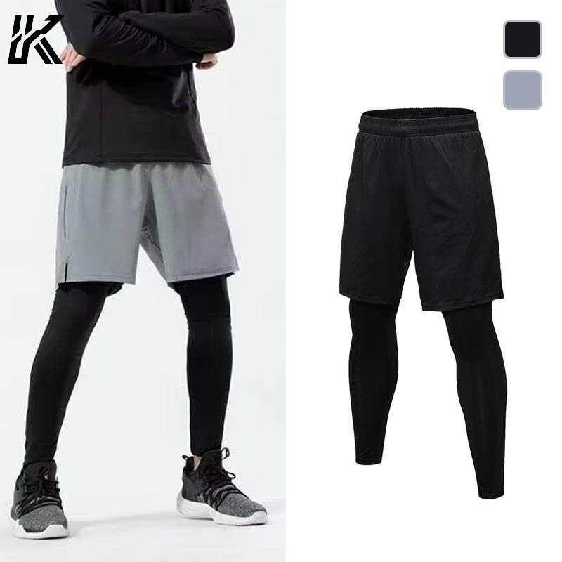 Unisex 2-in-1 วิ่งว่ายน้ํากางเกงขาสั้น Quick Dry 4-Way ยืดน้ําหนักเบาออกกําลังกาย Activewear บาสเกตบอลเทนนิสการฝึกอบรม Plus ขนาด M-5XL สีดําสีเทา