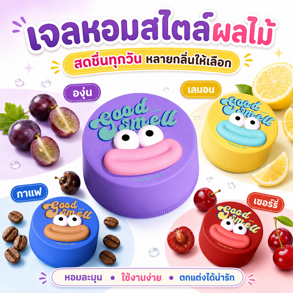 เจลหอมปรับอากาศ 3D ดีไซน์การ์ตูน สารสกัดจากพืชธรรมชาติ 65g หอมนาน สัตว์ประหลาดริมฝีปากหนา