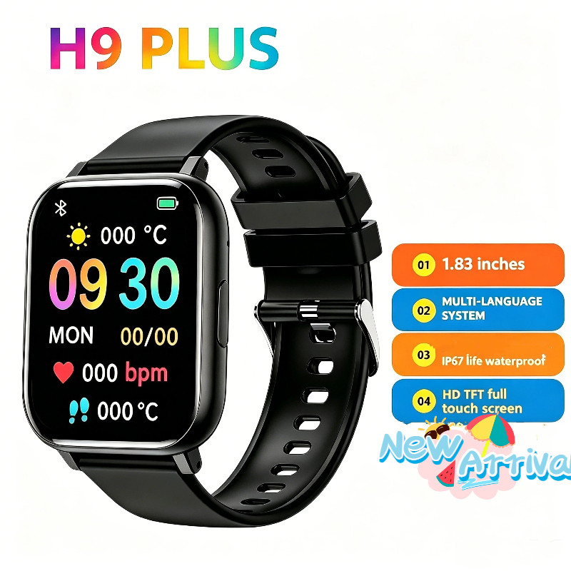 Smartwatch H9 Plus 1.83in สมาร์ทนาฬิกาผู้ชายผู้หญิงนาฬิกาข้อมือกีฬา H9 IP67 กันน้ําบลูทูธโทรสร้อยข้อ