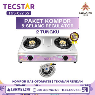 TECSTAR Kompor Gas 2 Tungku Stainless TGS-622SS/Kompor Gas 2 Tungku TECSTAR Stainless Anti Karat,SNI