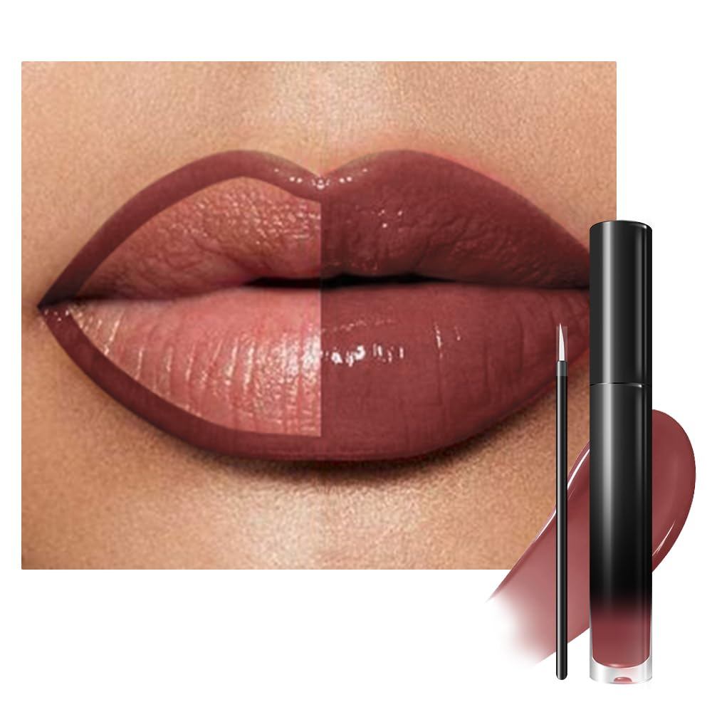 Evpct Mauve Nude Shiny Longwear No-Budge Liquid Lip Gloss ลิปสติกแต่งหน้า, สีสูง Instant Gloss, ลิปส