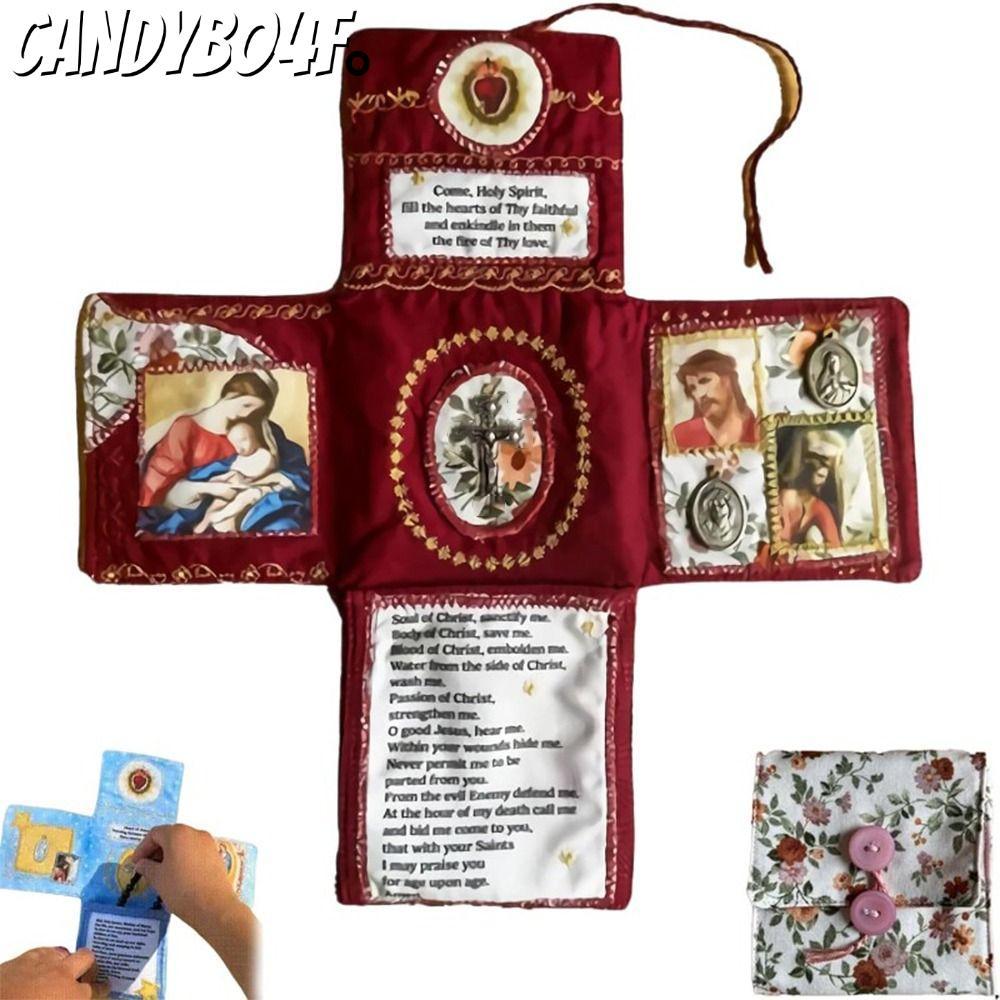 CANDYBO4F Handcrafted Pocket Devotional,อุปกรณ์เย็บผ้า Faith Edition กระเป๋าผ้ารูปกากบาท, พร้อม Cross Saint Images สวดมนต์ DIY Craft เย็บกระเป๋า Devotional
